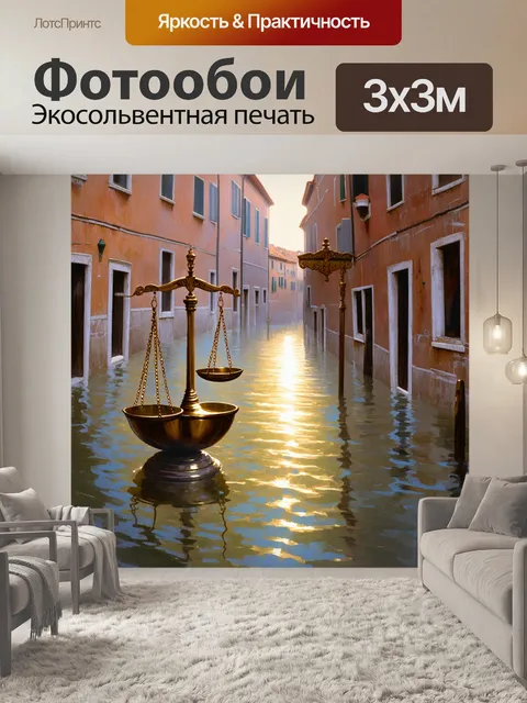 Фотообои затопленная венецианская улица с отражением весов правосудия на воде