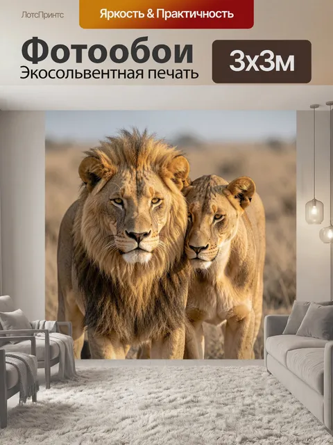 Фотообои Лев и львица в саванне
