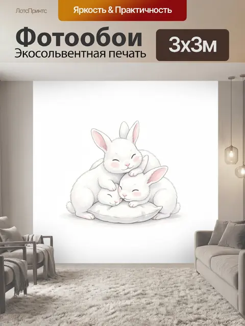 Фотообои Три белых кролика в объятиях