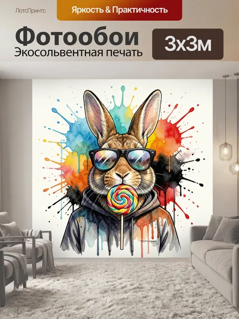 Фотообои Заяц в очках с леденцом