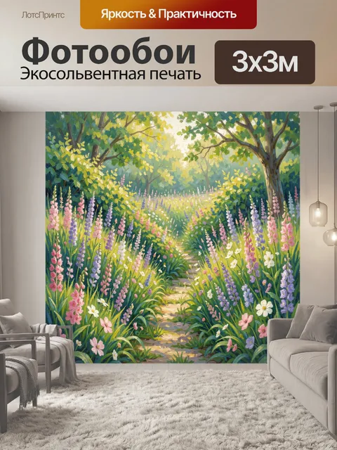 Фотообои Лесная тропинка среди летних цветов