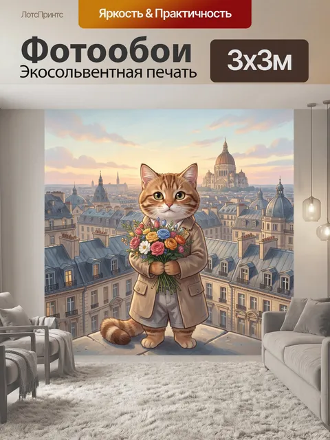 Фотообои Котенок с цветочным букетом