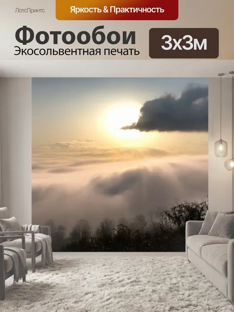 Фотообои туман в стиле скетч: ранние утренние часы, когда солнце еле пробивается сквозь облака тумана