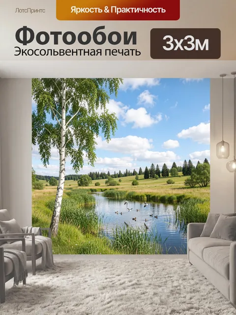 Фотообои Береза у реки в поле