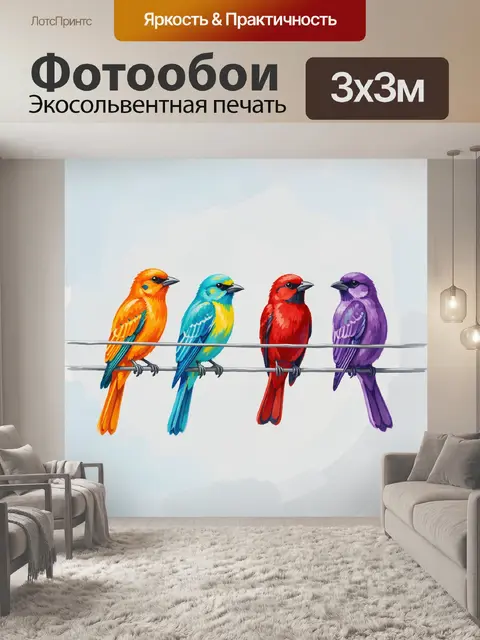 Фотообои Четыре яркие птицы на проводе