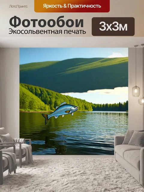Фотообои охота показывают красивое озеро с спокойной водой в окружении зеленых холмов