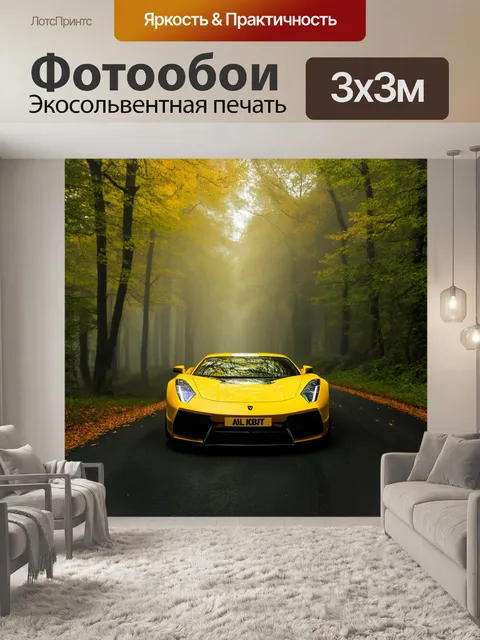 Фотообои спортивная машина в тумане