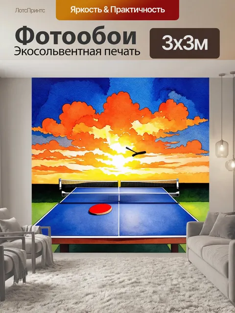 Фотообои настольный теннис на фоне яркого заката