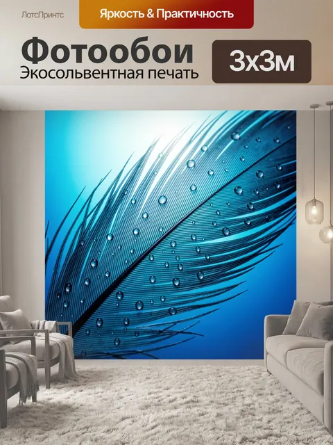 Фотообои Синее перо с каплями