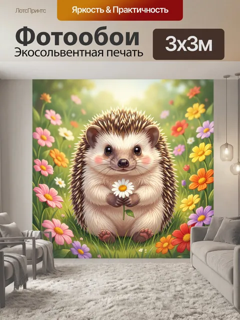 Фотообои Милый ежик с ромашкой