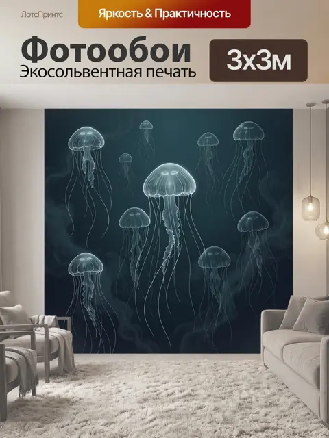 Фотообои Светящиеся медузы в темной воде
