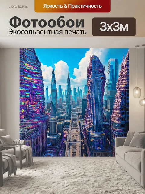 Фотообои город в стиле психоделизм, странные небоскребы, которые словно растут из земли