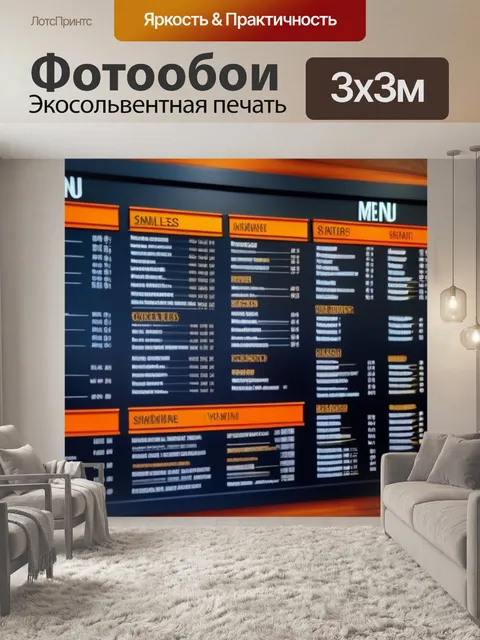 Фотообои кофейная карта на стене кафе