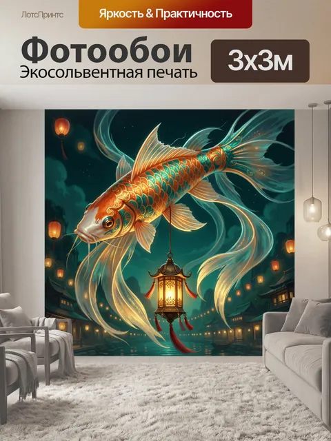 Фотообои Золотой карп и фонарь