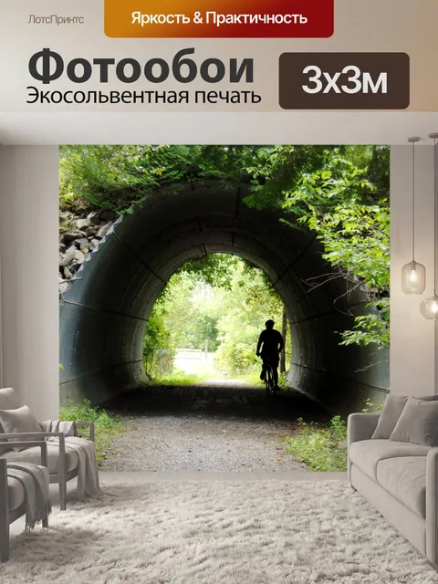 Фотообои Велосипедист в туннеле