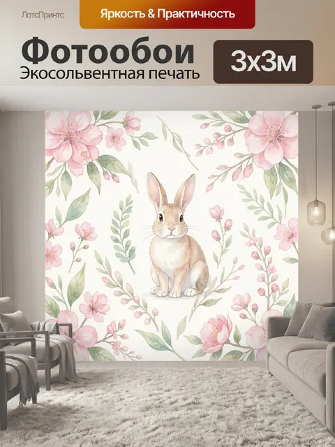 Фотообои Кролик среди весенних цветов