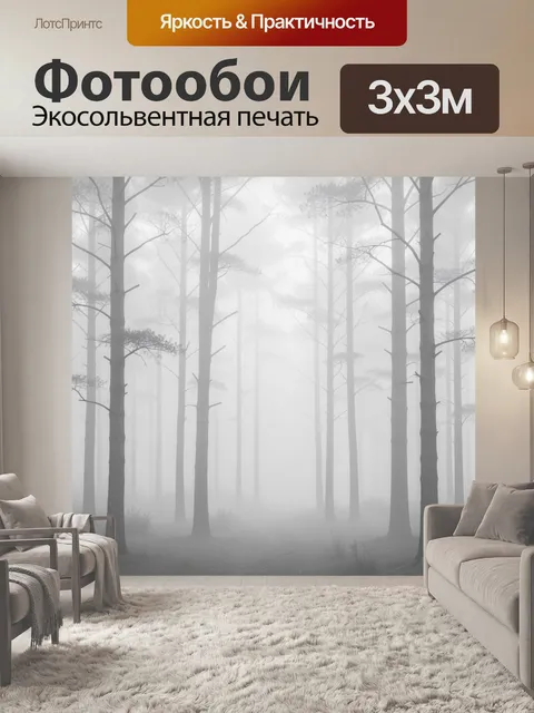 Фотообои Туманный лес с высокими соснами