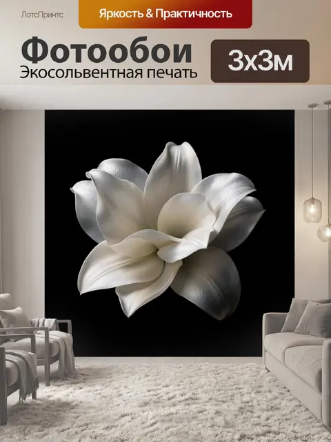 Фотообои Белый тропический цветок на черном фоне