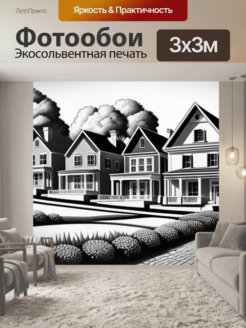 Фотообои пейзаж с красивыми домами чернобелый