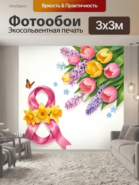 Фотообои Весенний букет и розовая лента