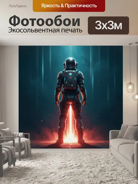 Фотообои Космонавт в свете реактивного пламени