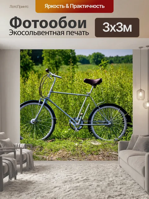 Фотообои велосипед, оставленный у заброшенной фермы, окруженной бурьяном