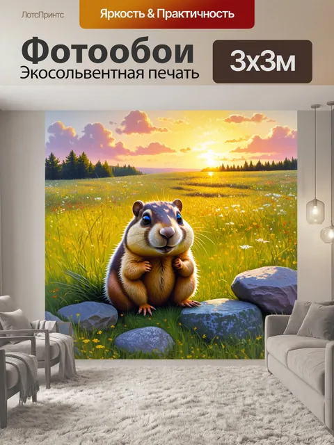 Фотообои уютный уголок лугов, с мягкой травой и живописными камнями, где суслик издает забавные звуки, высунувшись из…