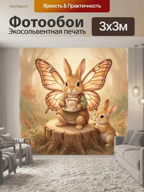 Фотообои Зайцы с крыльями в лесу