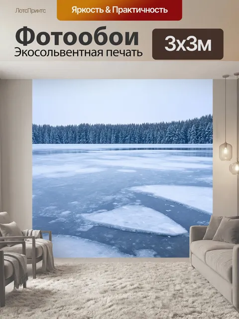 Фотообои озеро, покрытое свежим слоем льда в холодный зимний день