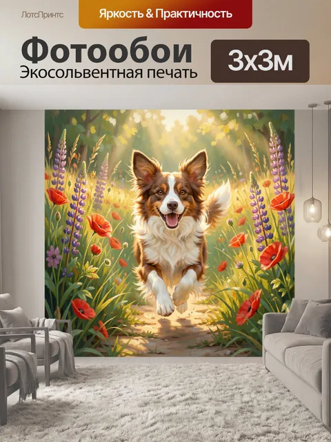 Фотообои Собака в цветущем лесу