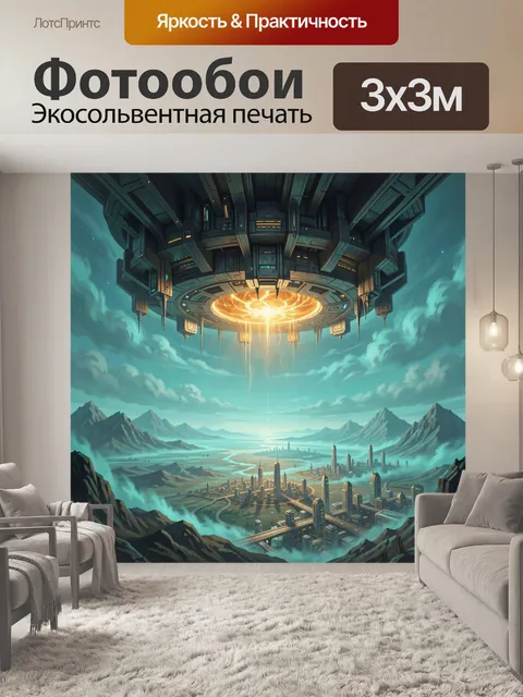 Фотообои Футуристический город под небесным кораблем