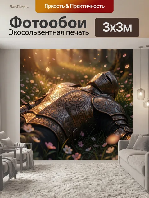 Фотообои Рыцарские доспехи в цветущем лесу