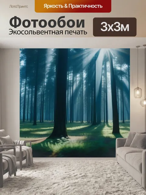 Фотообои сосновый бор и солнечные лучи