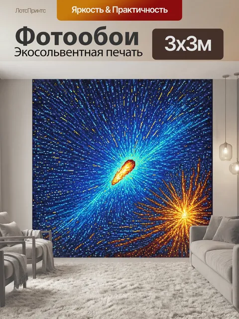 Фотообои ночь в стиле мозаика, мозаика с изображением метеорного дождя, яркие цвета, динамика и движение, звездное небо