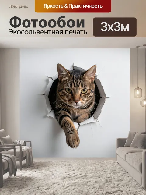 Фотообои Кот, проламывающий стену