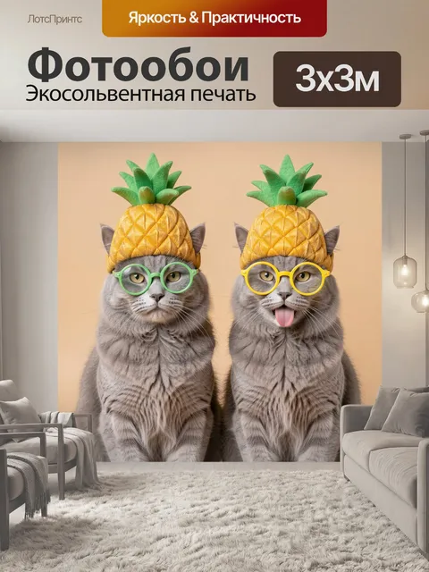 Фотообои Пара котов в экзотических шапках