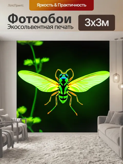 Фотообои животные в стиле неоновый, насекомые с неоновыми крыльями, летающие вокруг