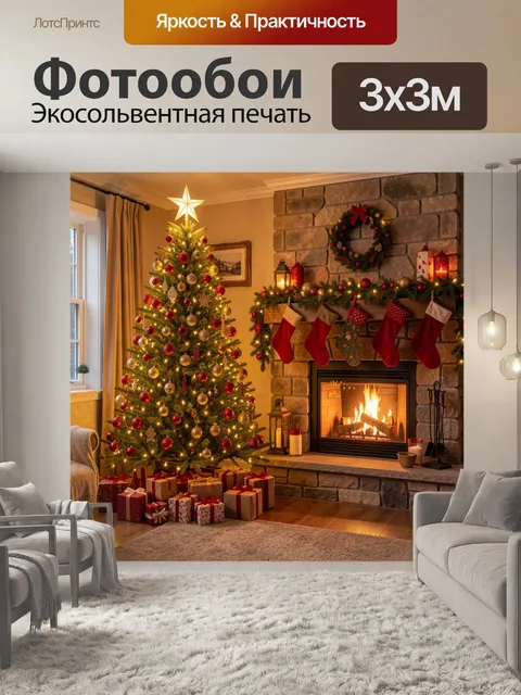 Фотообои Рождественский интерьер у камина