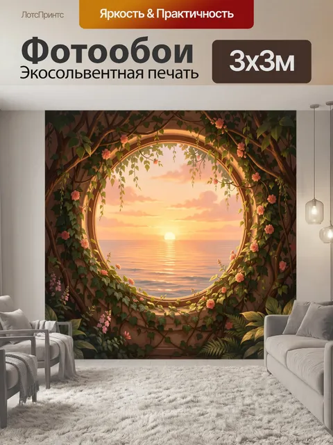 Фотообои Закат над морем в обрамлении лиан