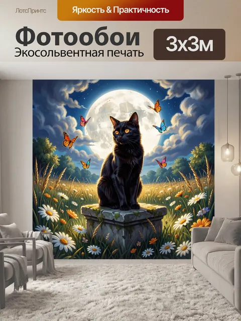 Фотообои Черный кот под полной луной