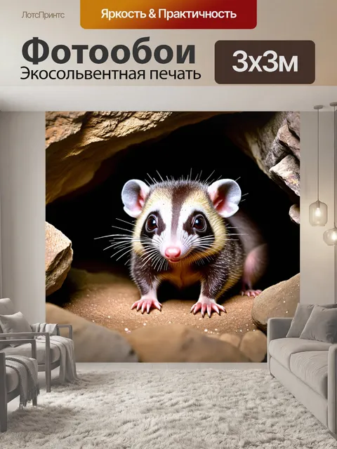 Фотообои в полумраке пещеры опоссум прячется за камнями
