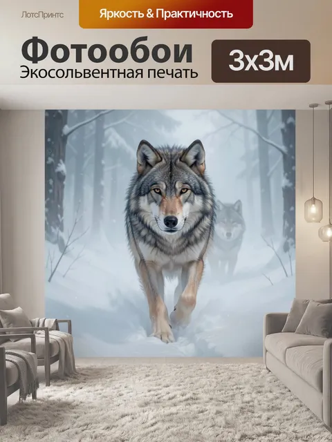 Фотообои Серый волк в зимнем лесу