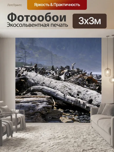 Фотообои Бревна вдоль пляжа