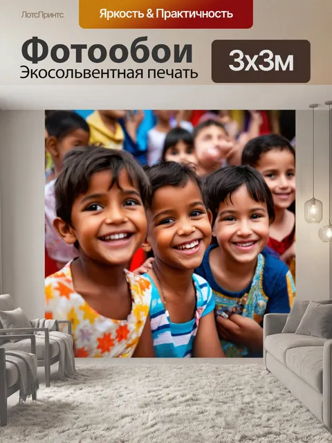 Фотообои коричневые улыбки детей, радуются на празднике