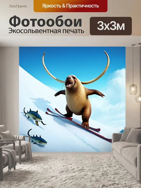 Фотообои смешной морж на лыжах
