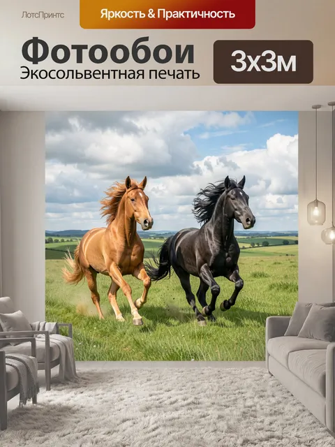 Фотообои Две лошади на лугу