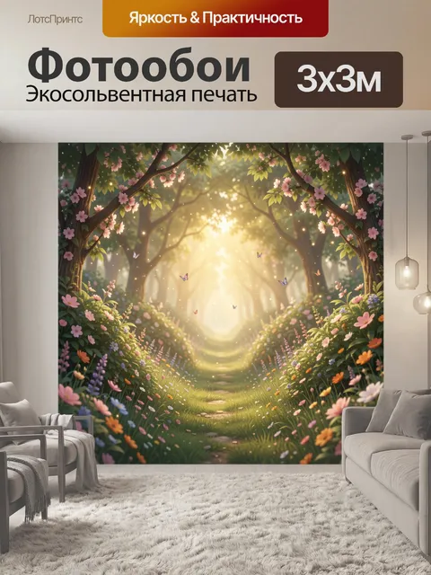 Фотообои Сказочный лесной путь с цветами