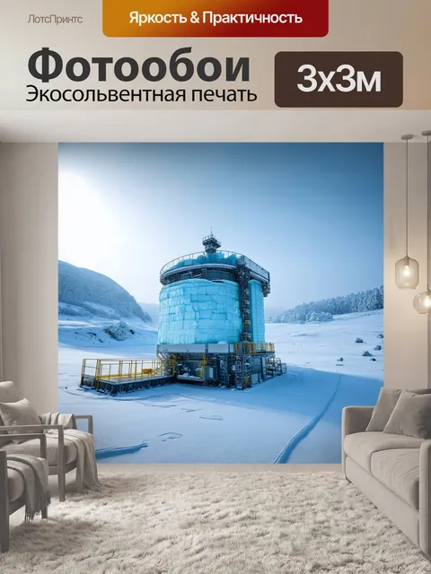 Фотообои снежный пейзаж с высокотехнологичной ледяной станцией для исследований: изображение в стиле фантастической…