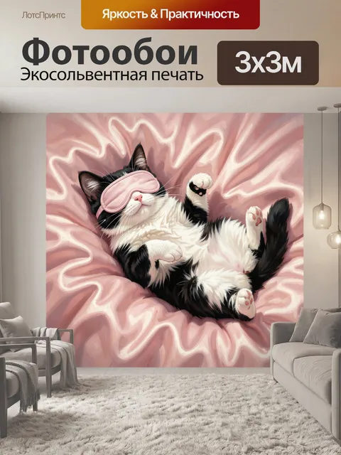 Фотообои Спящий черно-белый котенок