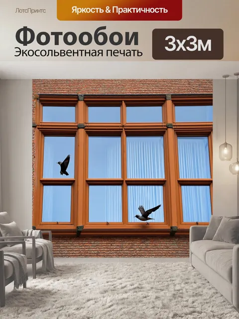 Фотообои птицы, летающие мимо фальш-окон